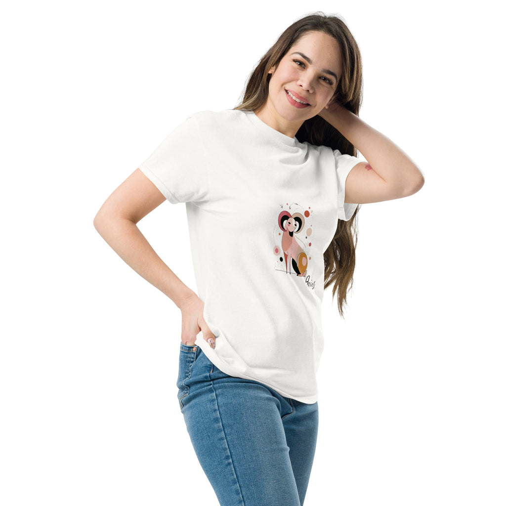 woman wearing astro white t-shirt