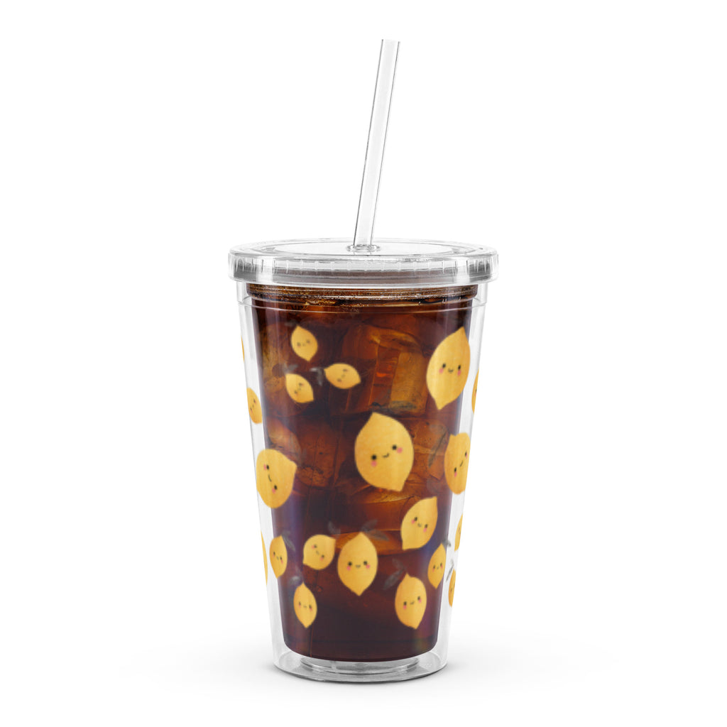 Clear plastic tumbler with cute lemon drawings