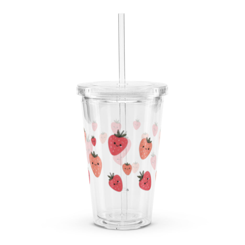Clear plastic tumbler with cute strawberry drawings
