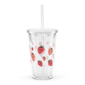 Clear plastic tumbler with cute strawberry drawings
