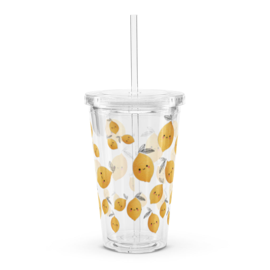 Clear plastic tumbler with cute lemon drawings