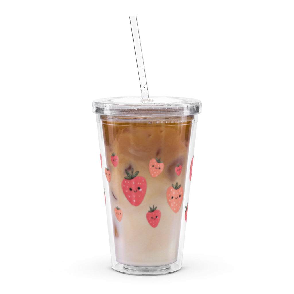 Clear plastic tumbler with cute strawberry drawings