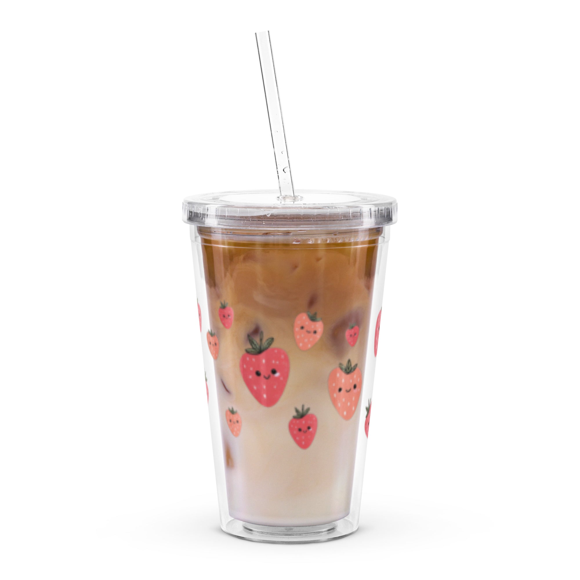 Clear plastic tumbler with cute strawberry drawings
