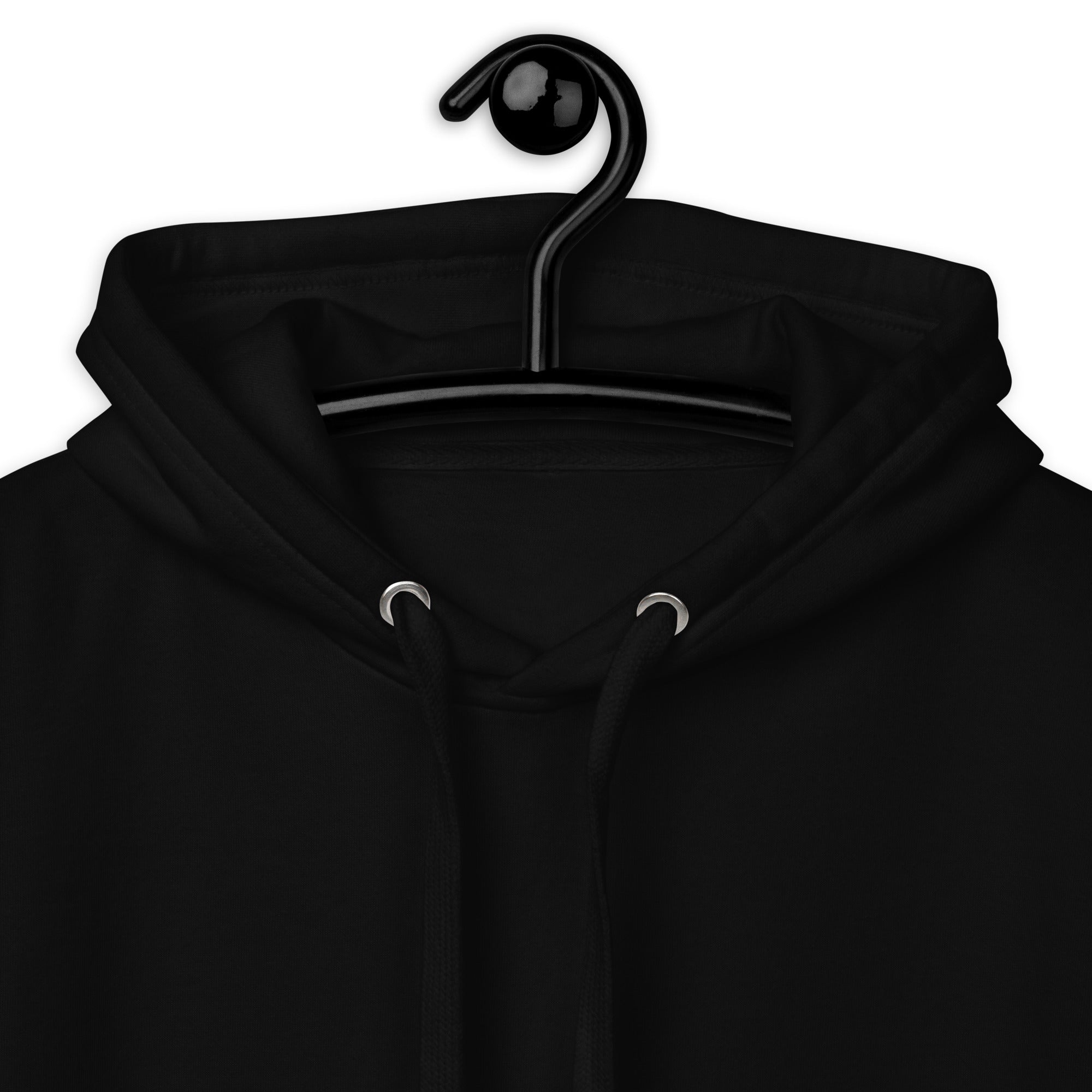 Black hoodie details zoomed in