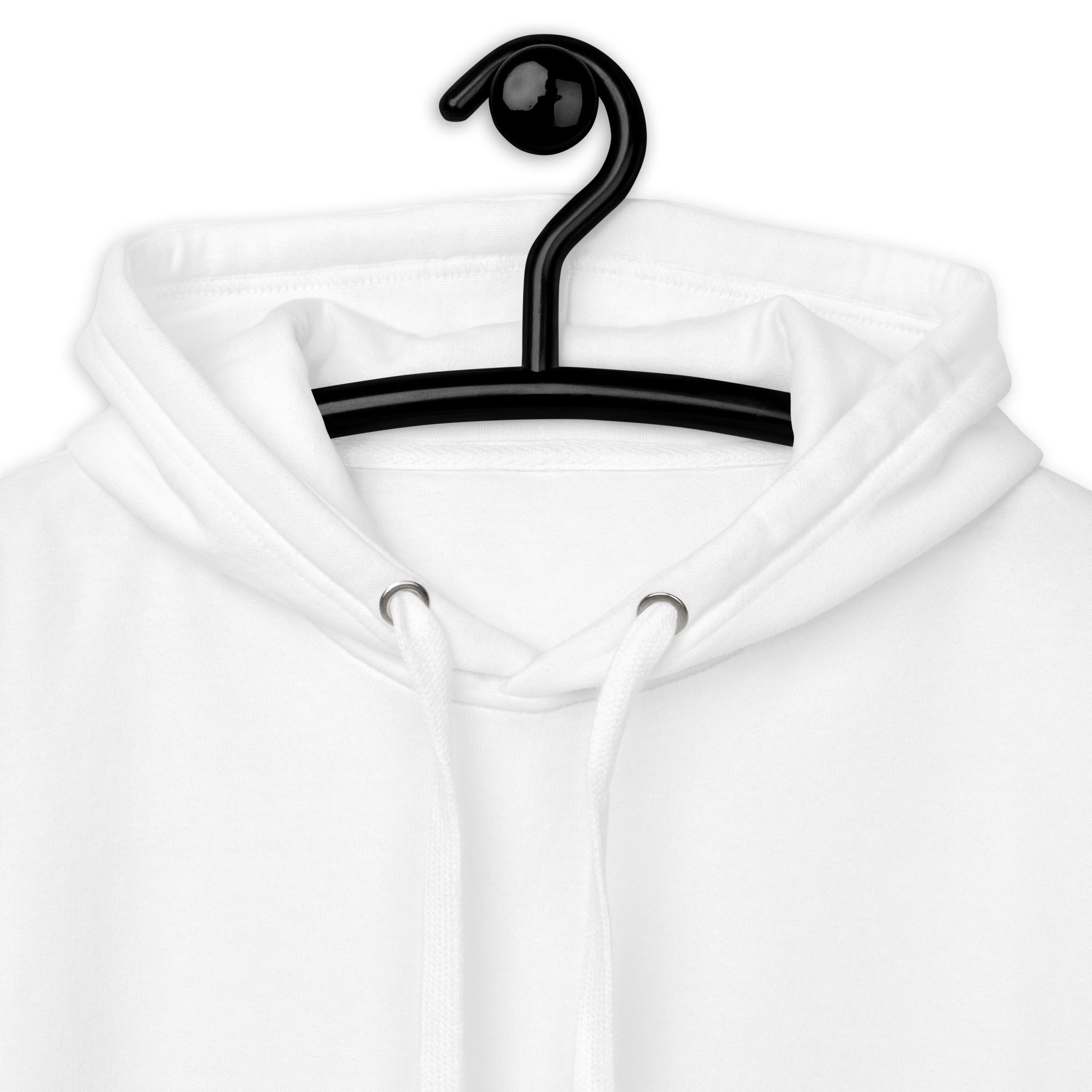 white hoodie details zoomed in 