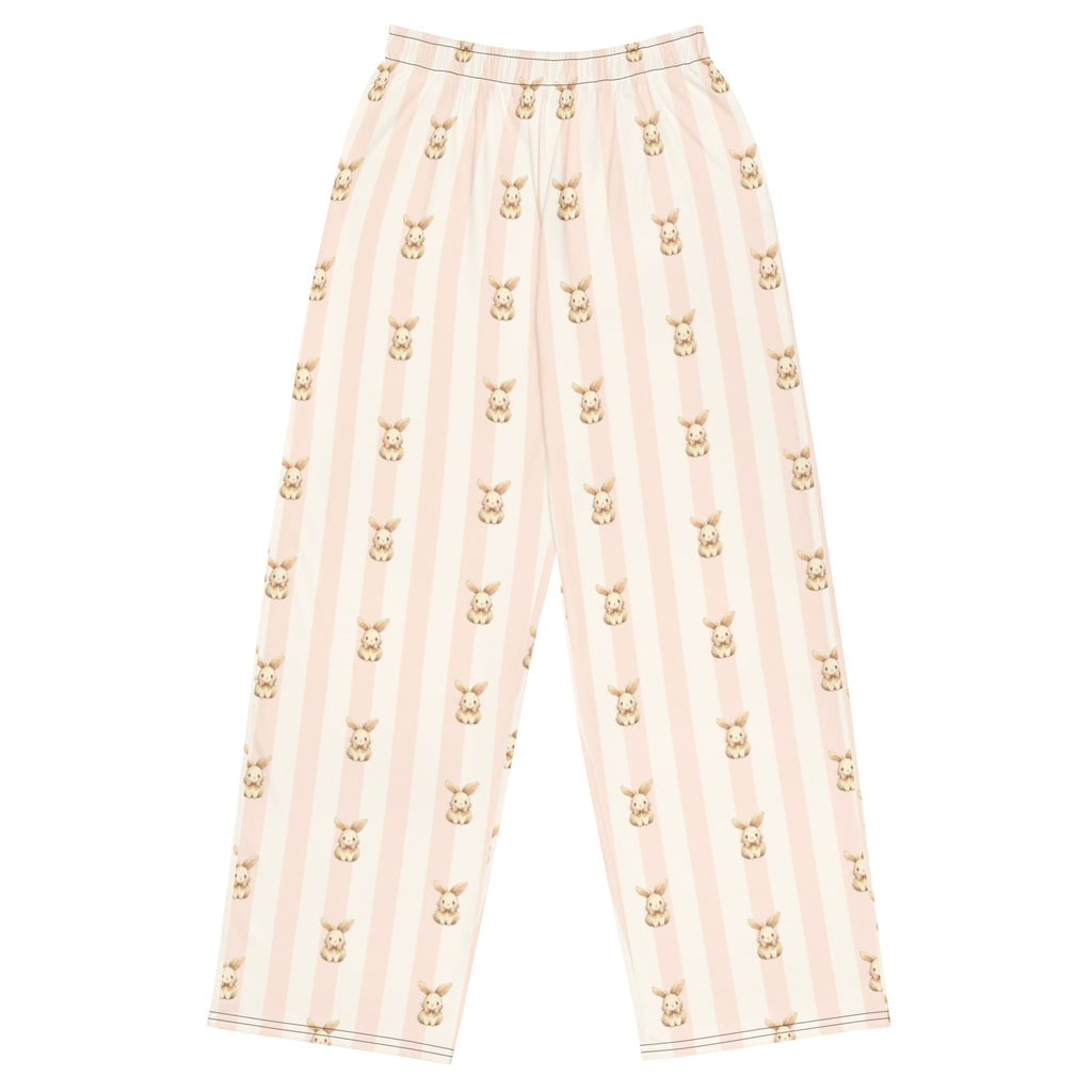 Lounge wear beige and pink bunny wide leg pants