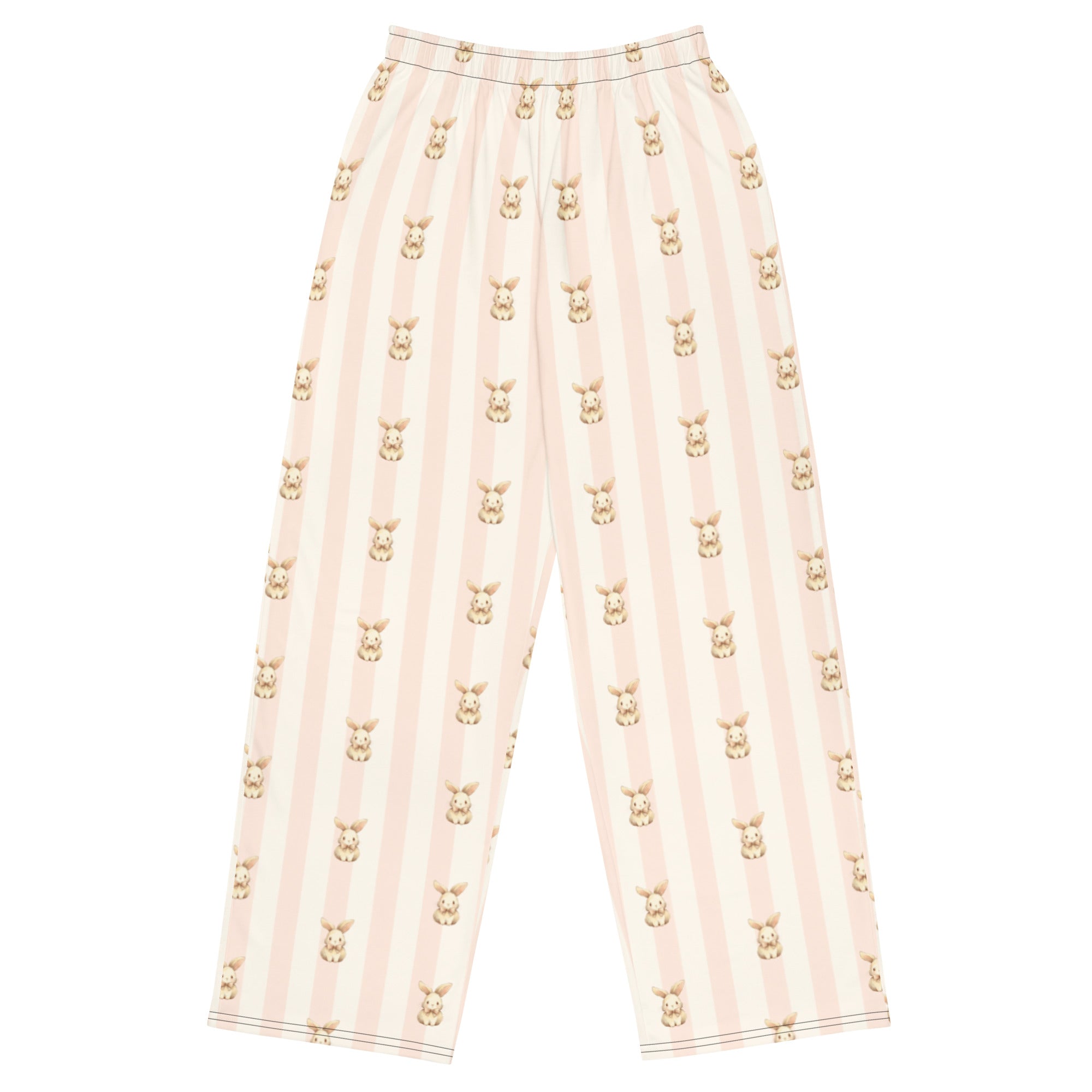 Lounge wear beige and pink bunny wide leg pants