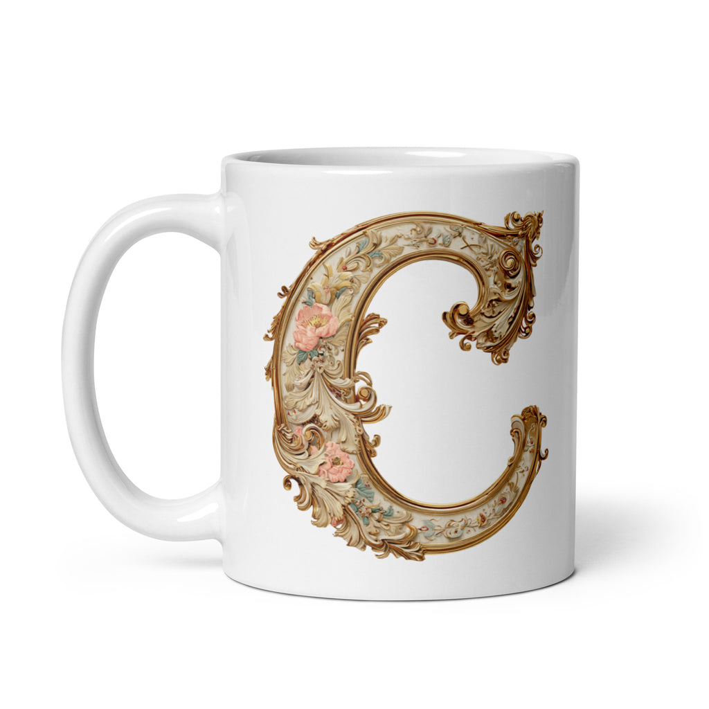 Initial white glossy 11 oz mug