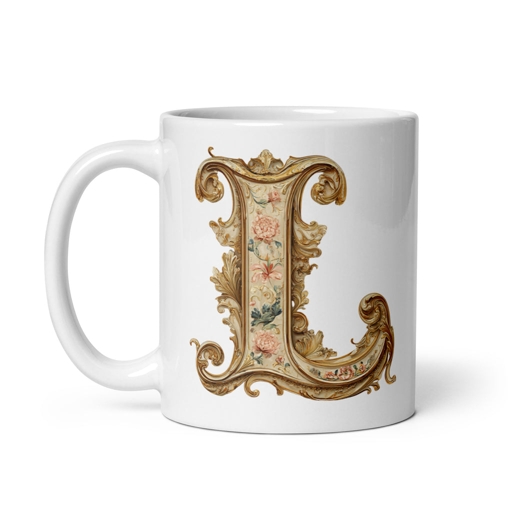 Initial white glossy 11 oz mug