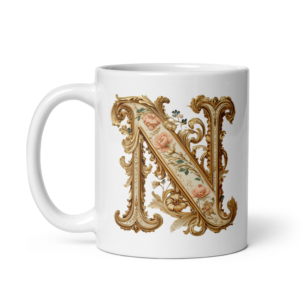 Initial white glossy 11 oz mug