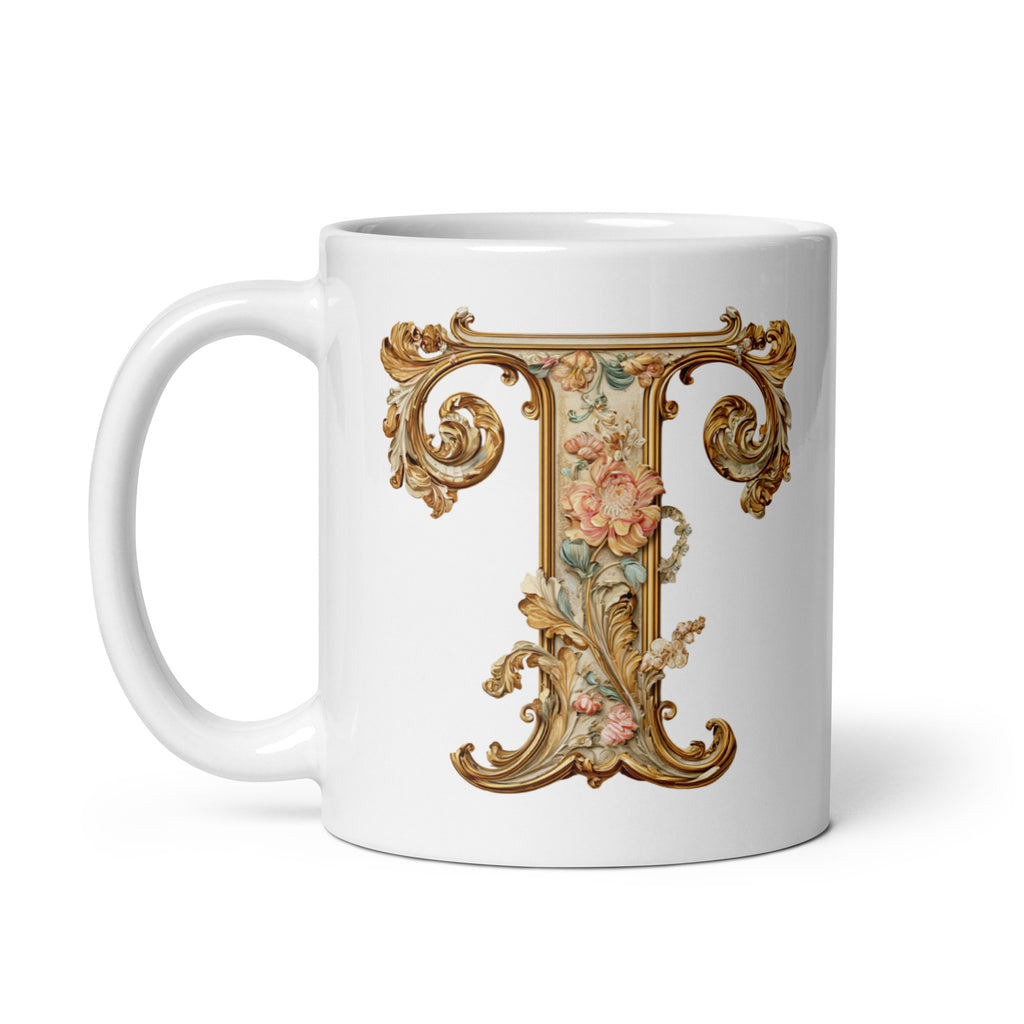 Initial white glossy 11 oz mug