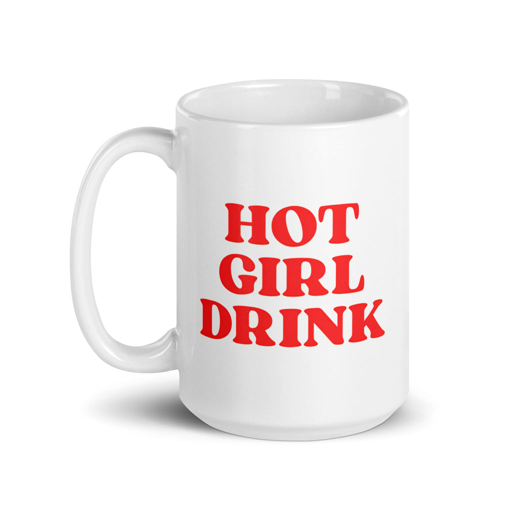 Hot girl drink white mug