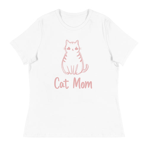 woman White and pink "cat mom" t-shirt